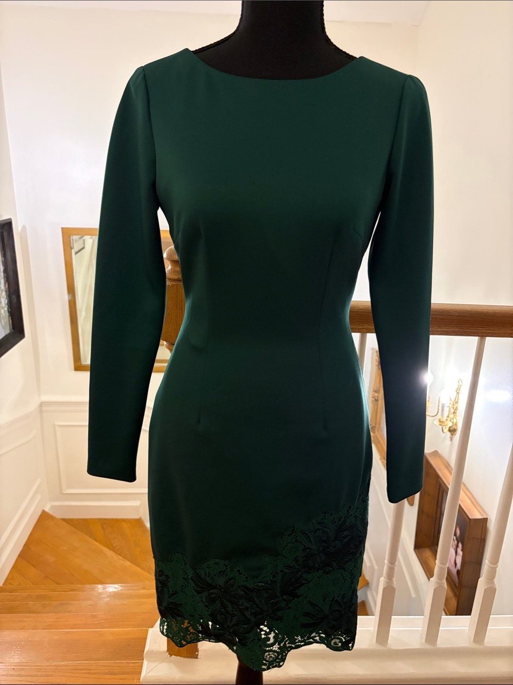 Antonio Melani Forest Green Long-Sleeve Sheath Dress with Lace Hem 0